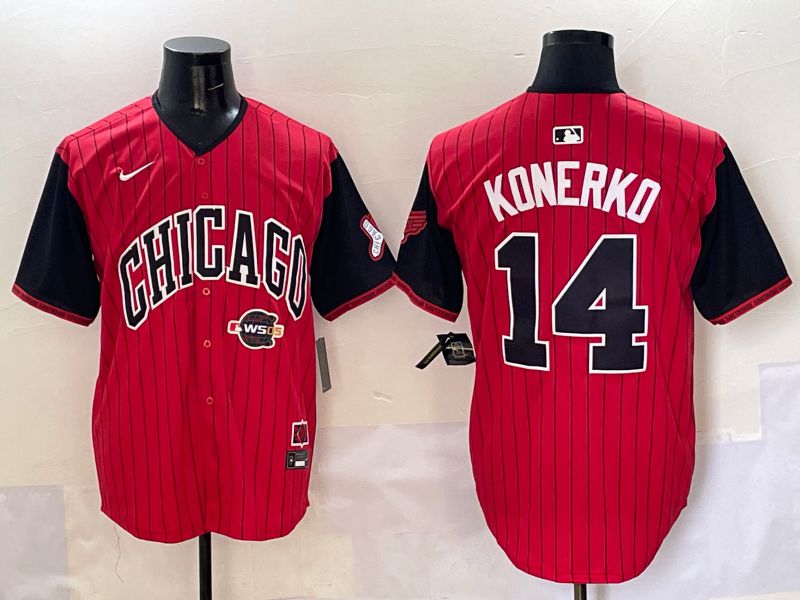 Men Chicago White Sox #14 Konerko Red Stripe Joint Name Nike 2025 MLB Jersey style 13
